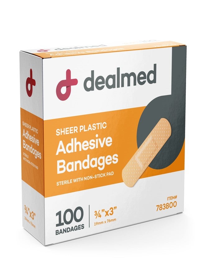 Dealmed Sheer Plastic Flexible Adhesive Bandages – 100 Count (24 Pack) Bandages with Non-Stick Pad, Latex Free, Wound Care for First Aid Kit, 3" x 3/4" - Image 2